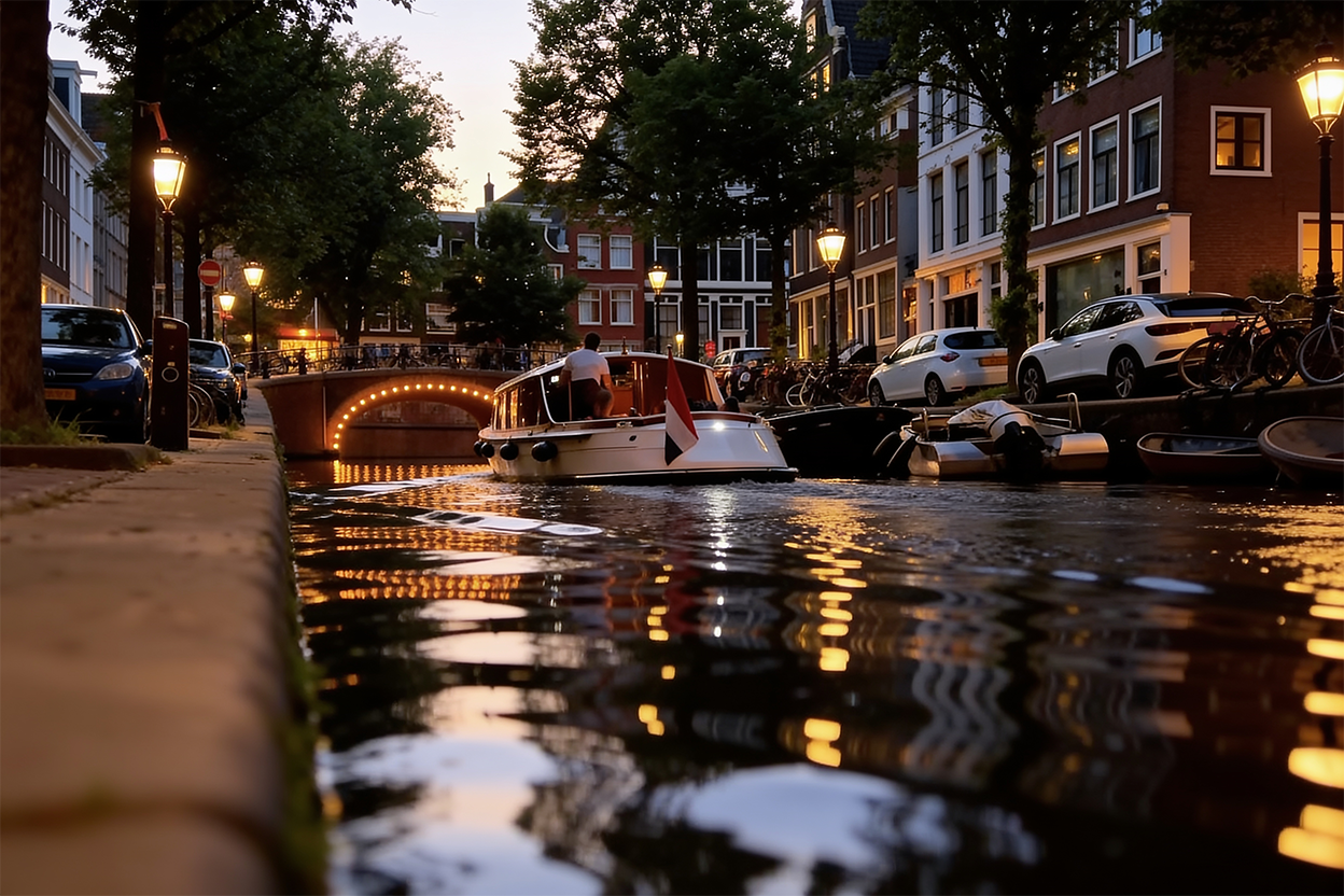 Groepsfoto van deelnemers en tourguide bij De Waag in Amsterdam na afloop van de fietstour, met fietsen op de achtergrond en iedereen lachend richting de camera.